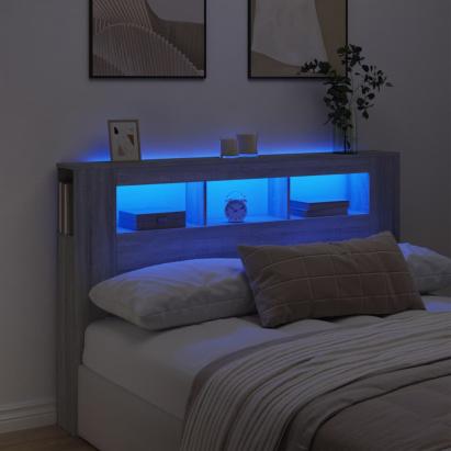 Tăblie de pat cu LED, gri sonoma, 160x18,5x103,5 cm, lemn GartenMobel Dekor