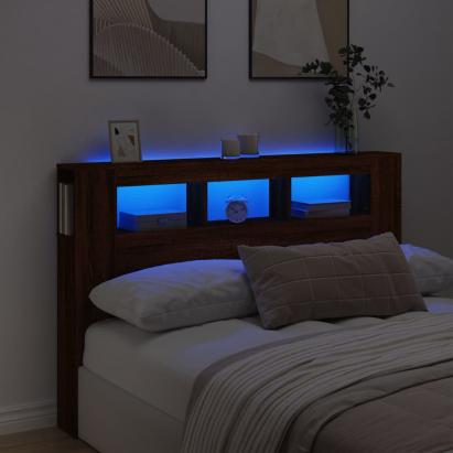 Tăblie de pat cu LED, stejar maro, 160x18,5x103,5 cm, lemn GartenMobel Dekor