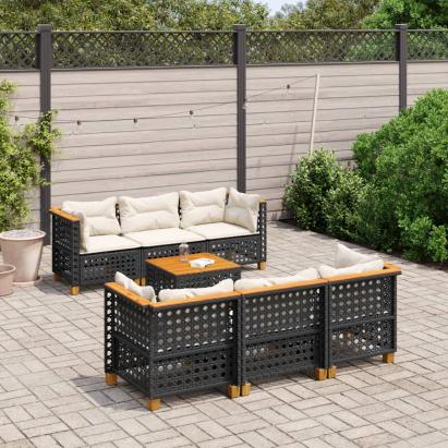 Set canapele de grădină cu perne, 7 piese, negru, poliratan GartenMobel Dekor