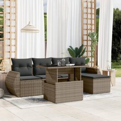 Set mobilier grădină cu perne, 6 piese, gri, poliratan GartenMobel Dekor
