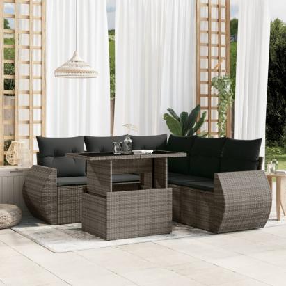 Set mobilier grădină cu perne, 6 piese, gri, poliratan GartenMobel Dekor