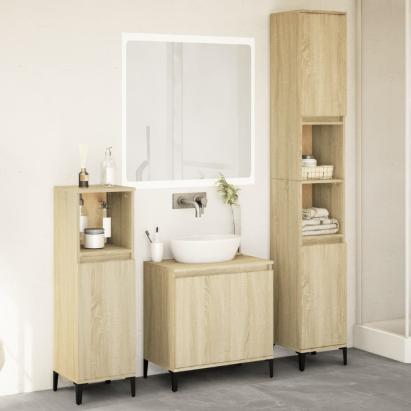 Set mobilier de baie, 3 piese, stejar sonoma, lemn prelucrat GartenMobel Dekor