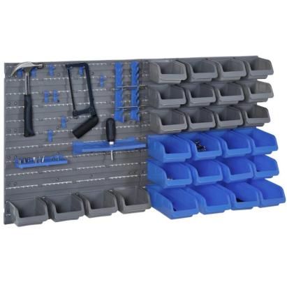 Panou scule, PP, cu 28 de cutii pentru depozitare, 10 carlige, 4 suporturi, gri si albastru, max 30 kg, 95x54 cm GartenVIP DiyLine