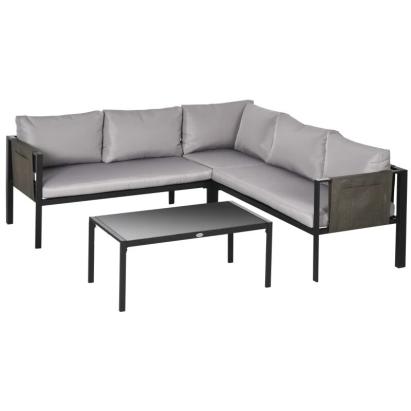 Set mobilier gradina/terasa, gri si negru, 1 masa, 3 canapele, Kayden GartenVIP DiyLine