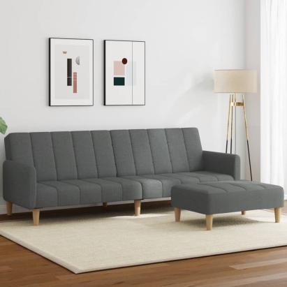 Canapea extensibilă cu taburet, 2 locuri, gri închis, textil GartenMobel Dekor