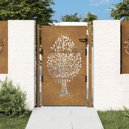 Poartă pentru grădină, 105x130 cm, oțel corten, model copac GartenMobel Dekor