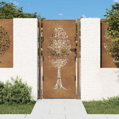 Poartă pentru grădină, 105x180 cm, oțel corten, model copac GartenMobel Dekor
