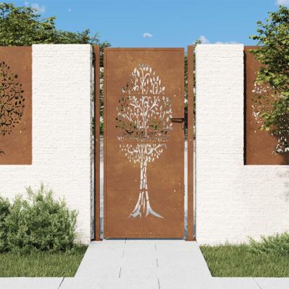 Poartă de grădină, 105x205 cm, oțel corten, model copac GartenMobel Dekor