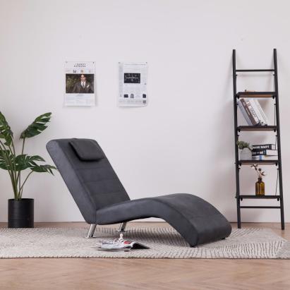 Șezlong cu pernă, gri, piele întoarsă artificială GartenMobel Dekor