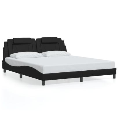 Cadru de pat cu lumini LED, negru, 180x200 cm, piele ecologică GartenMobel Dekor