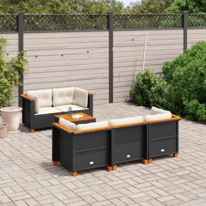 Set mobilier de grădină cu perne, 6 piese, negru, poliratan GartenMobel Dekor