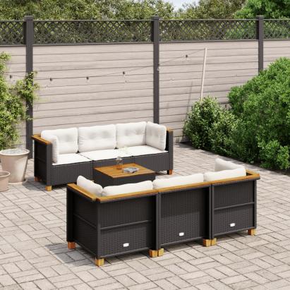 Set canapele de grădină cu perne, 7 piese, negru, poliratan GartenMobel Dekor
