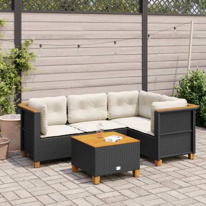 Set mobilier de grădină cu perne, 5 piese, negru, poliratan GartenMobel Dekor