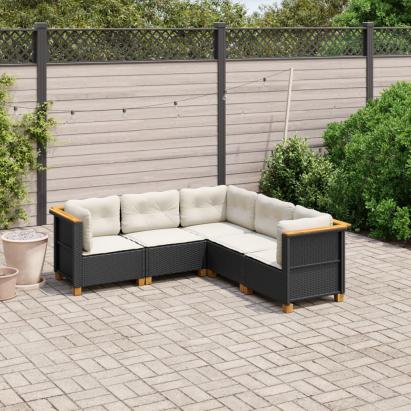 Set mobilier de grădină cu perne, 5 piese, negru, poliratan GartenMobel Dekor