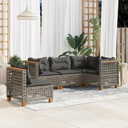 Set canapea de grădină cu perne, 5 piese, gri, poliratan GartenMobel Dekor