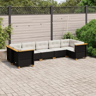 Set canapele de grădină cu perne, 7 piese, negru, poliratan GartenMobel Dekor