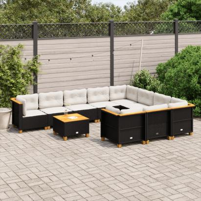 Set canapele de grădină cu perne, 11 piese, negru, poliratan GartenMobel Dekor