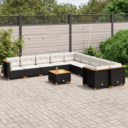 Set canapele de grădină cu perne, 11 piese, negru, poliratan GartenMobel Dekor