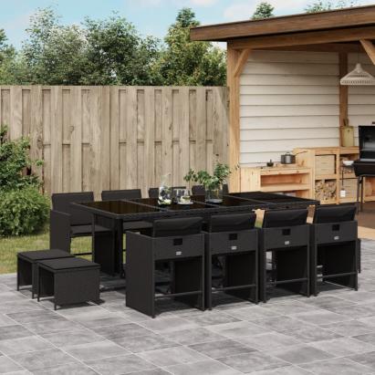 Set mobilier de grădină cu perne, 13 piese, negru, poliratan GartenMobel Dekor
