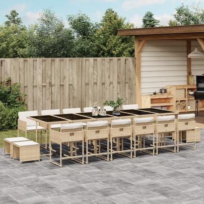 Set mobilier de grădină cu perne, 17 piese, bej, poliratan GartenMobel Dekor