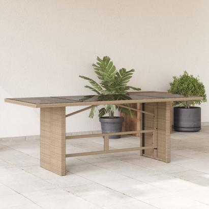 Masă grădină cu blat din sticlă, bej, 190x80x75 cm, poliratan GartenMobel Dekor