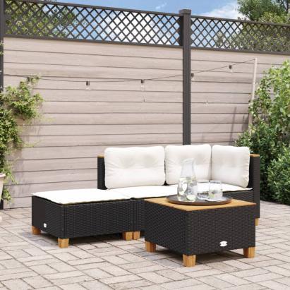 Taburet de grădină cu pernă, negru, 63,5x56x32 cm, poliratan GartenMobel Dekor