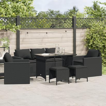 Set mobilier de grădină cu perne, 6 piese, negru, poliratan GartenMobel Dekor