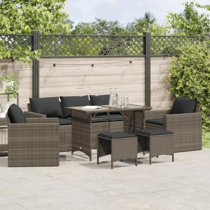 Set mobilier grădină cu perne, 6 piese, gri, poliratan GartenMobel Dekor