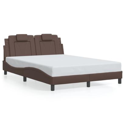 Cadru de pat cu lumini LED, maro, 140x200 cm, piele ecologică GartenMobel Dekor