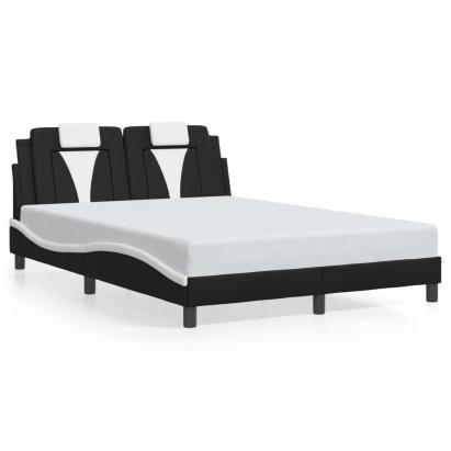 Cadru de pat cu LED, negru și alb, 140x200 cm, piele ecologică GartenMobel Dekor