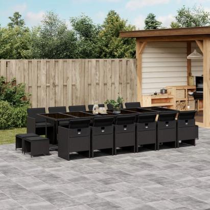 Set mobilier de grădină cu perne, 17 piese, negru, poliratan GartenMobel Dekor