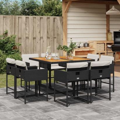 Set mobilier de grădină cu perne, 9 piese, negru, poliratan GartenMobel Dekor