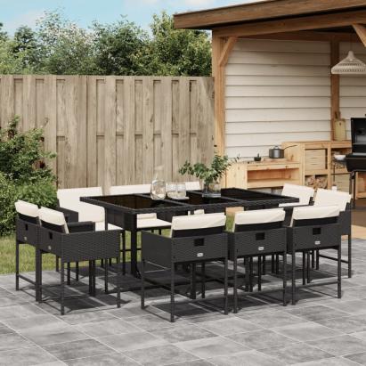 Set mobilier de exterior cu perne, 11 piese, negru, poliratan GartenMobel Dekor
