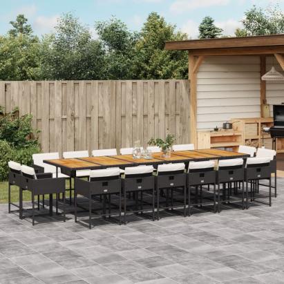 Set mobilier de grădină cu perne, 17 piese, negru, poliratan GartenMobel Dekor