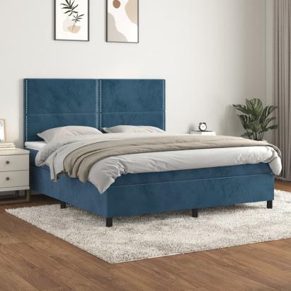 Pat box spring cu saltea, albastru închis, 160x200 cm, catifea GartenMobel Dekor