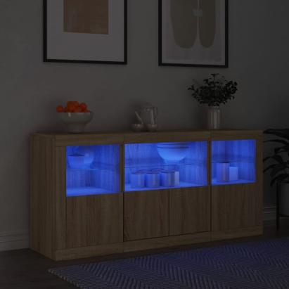 Servantă cu lumini LED, stejar sonoma, 142,5x37x67 cm GartenMobel Dekor