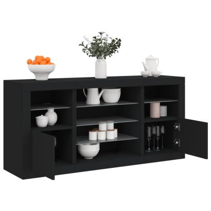 Servantă cu lumini LED, negru, 142,5x37x67 cm GartenMobel Dekor