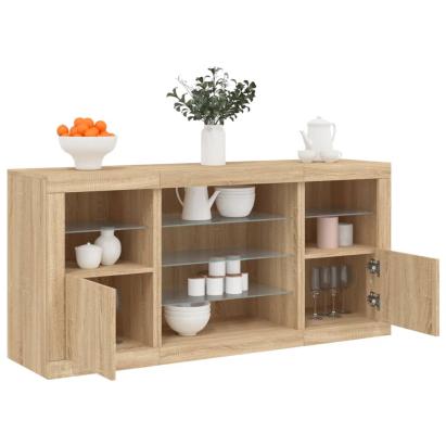 Servantă cu lumini LED, stejar sonoma, 142,5x37x67 cm GartenMobel Dekor