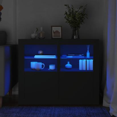 Dulapuri laterale cu lumini LED 2 buc. negru lemn prelucrat GartenMobel Dekor