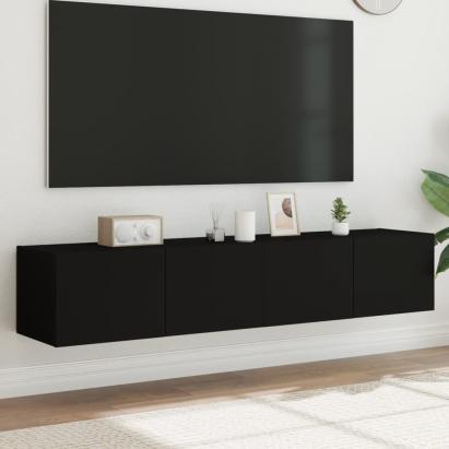 Comode TV de perete cu lumini LED, 2 buc., negru, 80x35x31 cm GartenMobel Dekor