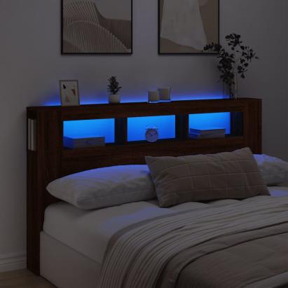 Tăblie de pat cu LED, stejar maro, 180x18,5x103,5 cm, lemn GartenMobel Dekor