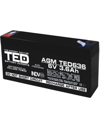 Acumulator AGM VRLA 6V 3,6A dimensiuni 133mm x 34mm x h 59mm F1 TED Battery Expert Holland TED002891 (20) SafetyGuard Surveillance