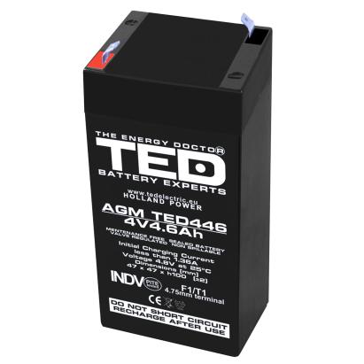Acumulator AGM VRLA 4V 4,6A dimensiuni 47mm x 47mm x h 100mm F1 TED Battery Expert Holland TED002853 (30) SafetyGuard Surveillance