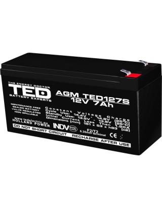Acumulator AGM VRLA 12V 7Ah dimensiuni speciale 149mm x 49mm x h 95mm F2 TED Battery Expert Holland TED003195 (10) SafetyGuard Surveillance