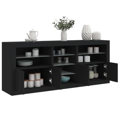 Servantă cu lumini LED, negru, 162x37x67 cm GartenMobel Dekor