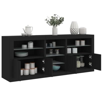 Servantă cu lumini LED, negru, 181,5x37x67 cm GartenMobel Dekor