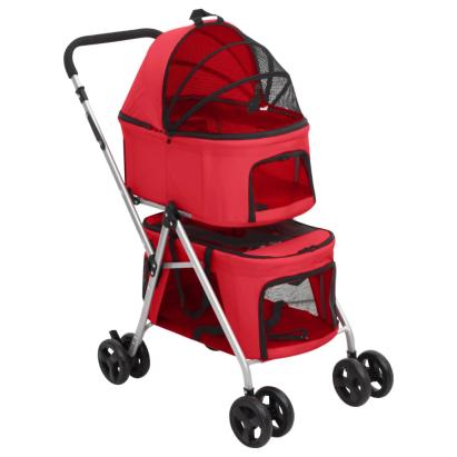 Cărucior pliabil câini 2 niveluri roșu 83x48x97cm textil Oxford GartenMobel Dekor