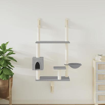 Ansamblu pisici perete cu stâlp zgâriere, gri deschis, 153 cm GartenMobel Dekor