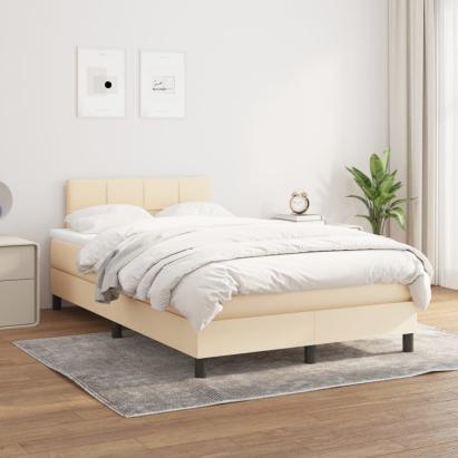 Pat box spring cu saltea, crem, 120x200 cm, textil GartenMobel Dekor