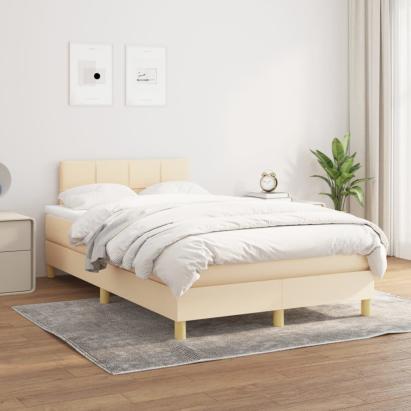 Pat box spring cu saltea, crem, 120x200 cm, textil GartenMobel Dekor